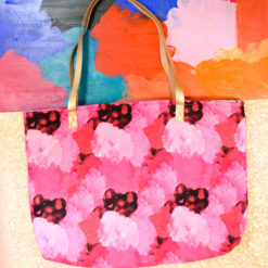 bolsa estampada pink com alça de couro